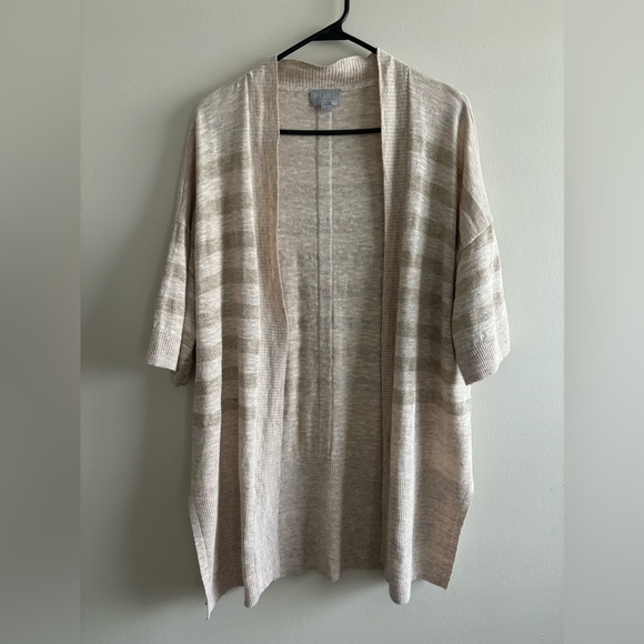 Pure collection linen blend striped cardigan beige tan sz US 6 - Picture 3 of 12